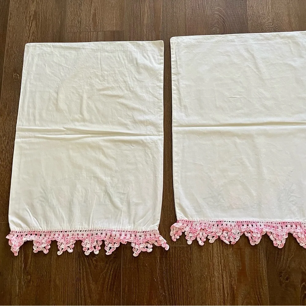 Embroidered White Pillow with Pink Accents 20/25 inches